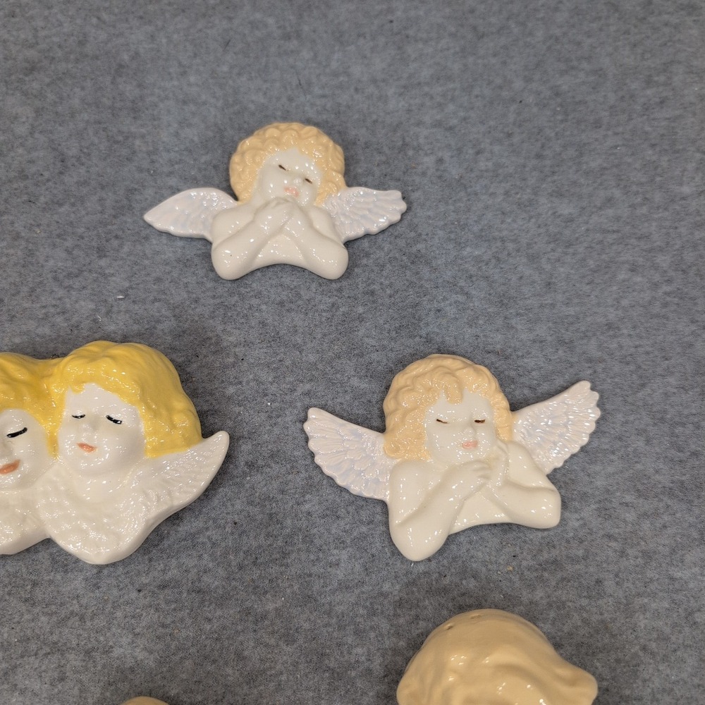 Vintage 1988 Ceramic Angel Cherub Wall Hanging Figurines Set of 9 Hand Painted - Picture 4 of 9